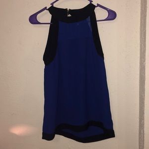 Blue and black high neck blouse